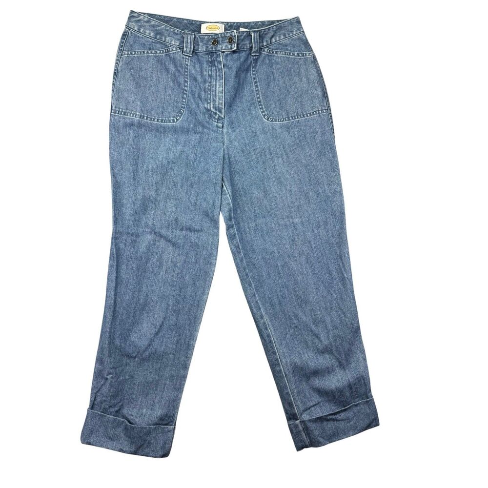 Talbots Jeans Women's 10 Blue High Rise Cuffed Pockets Zip Button Front Capri